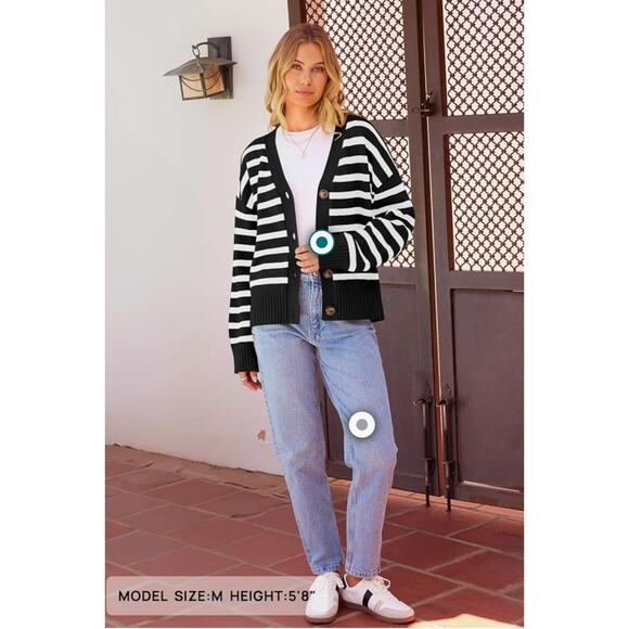 MEROKEETY Women's 2024 Long Sleeve Fall Cardigan Sweaters Striped Button Down - Picture 3 of 6